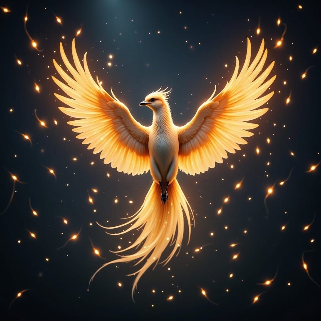 <lora:Fairy Lights Flux:1.0>  A Phoenix in flight, blinding white light