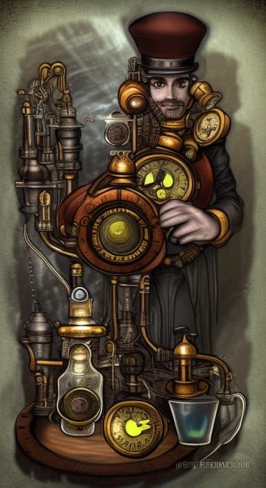 steampunk alchemist with magic potion - AI Generated Artwork ...