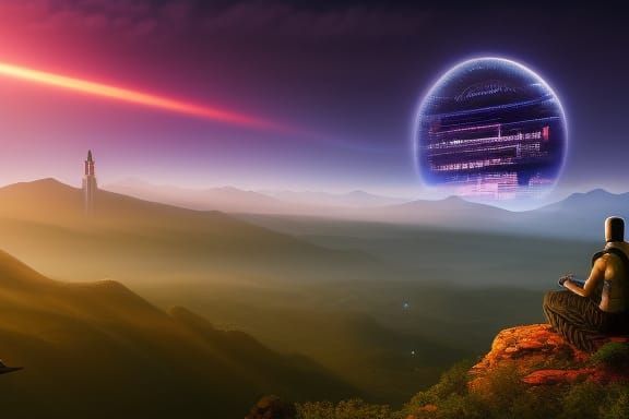 Cyberpunk Meets Solarpunk: Monk's Sunrise Meditation