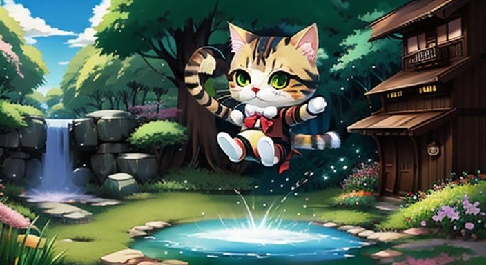 Kawaii chibi cat girl bokeh Splash art Studio Ghibli