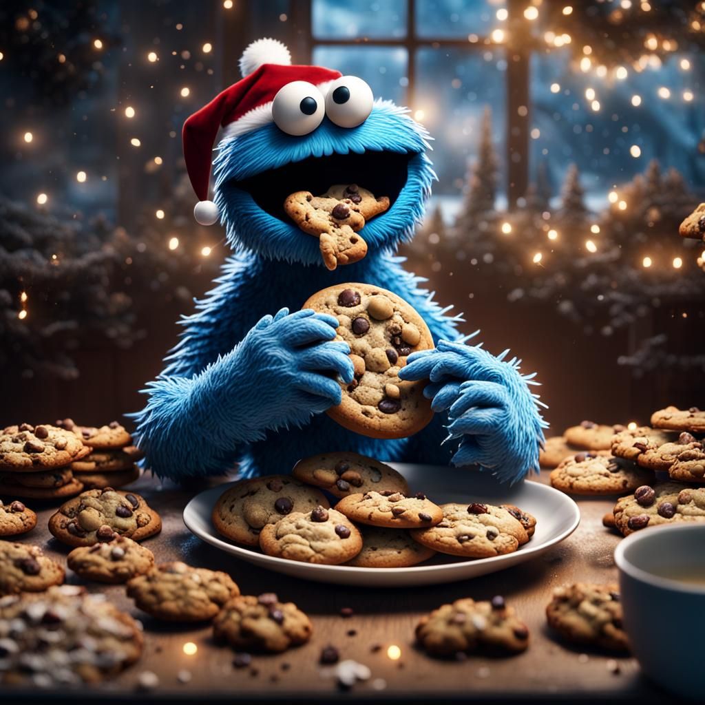 Cookie Monster Eating Christmas Cookies AI Generated Artwork cookie-monster-eating-christmas-cookies-ai-generated-artwork