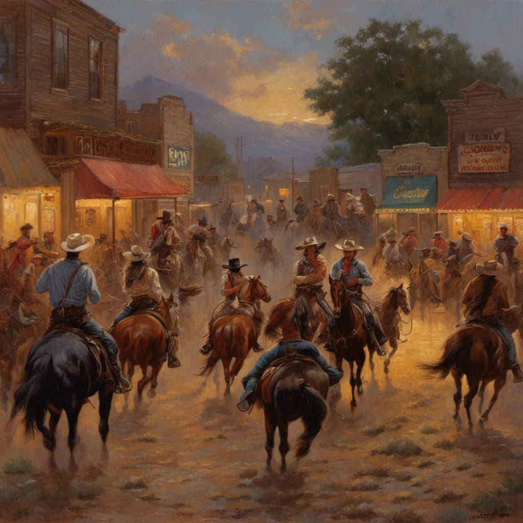 cowboys and cowgirls; shootout in town by Andy Thomas - AI Generated ...