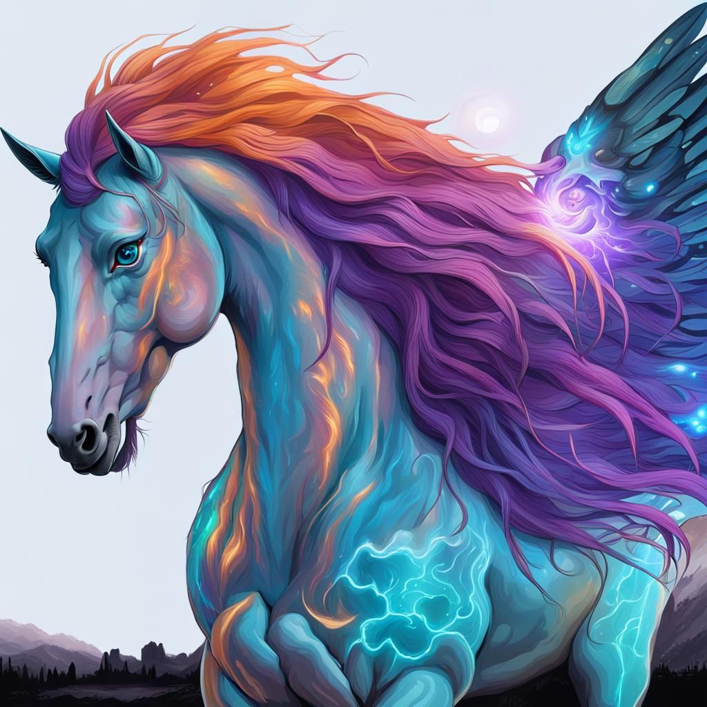 This pegasus is female with bright purple eyes, a plum purpl...