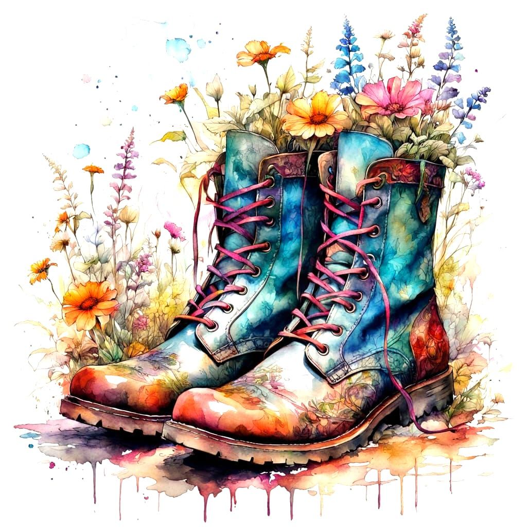 Old leather boots left in a garden   by @FarSeeker