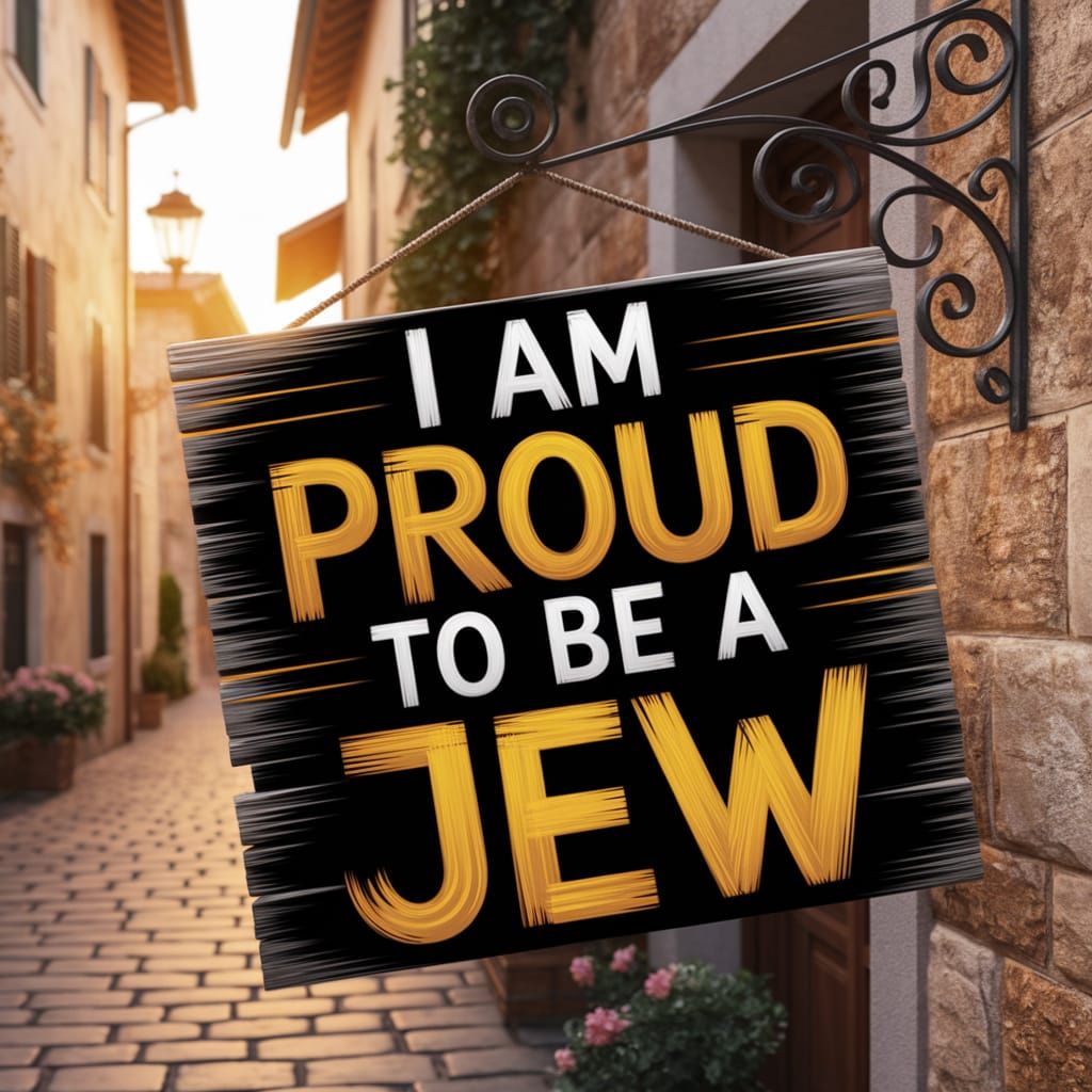 Proud Jewish Heritage Sign in Ancient European Alley