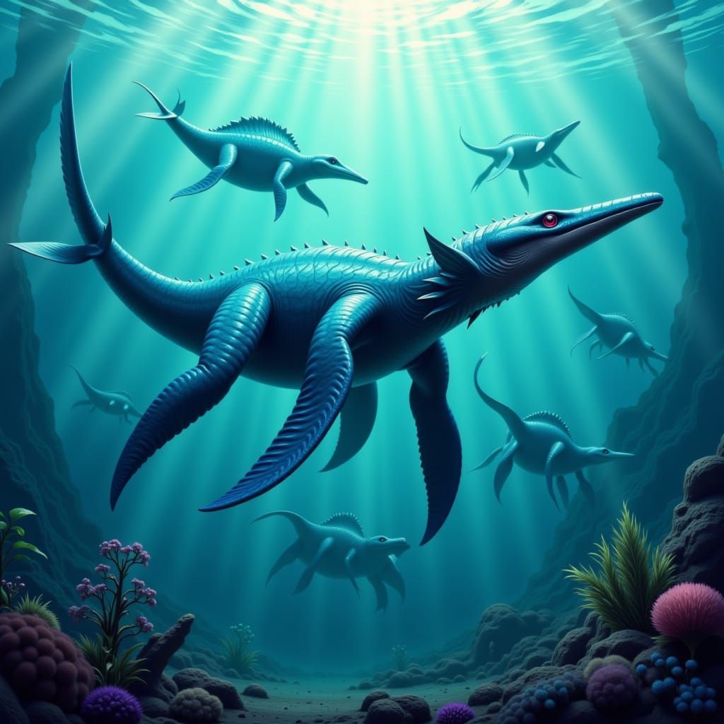 Oceanic Dinosaur: Plesiosaurs had a broad flat body and a short tail. Their limbs had evolved into four long flippers, which were powered by...