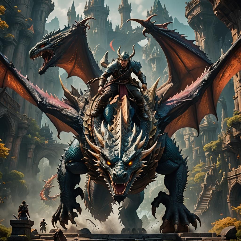 person ride a big dragon
