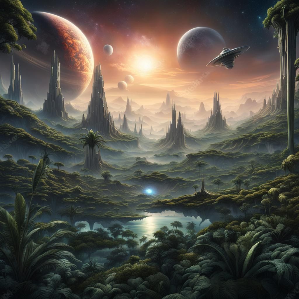 Epic, high definition, alien jungle on an alien planet where...