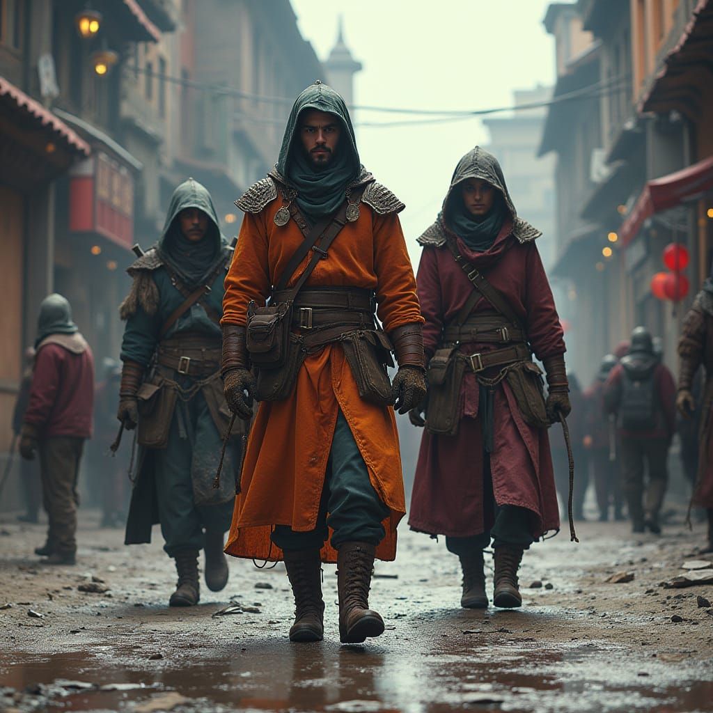 Medieval Warriors in Streetwear with Sci-Fi Realism