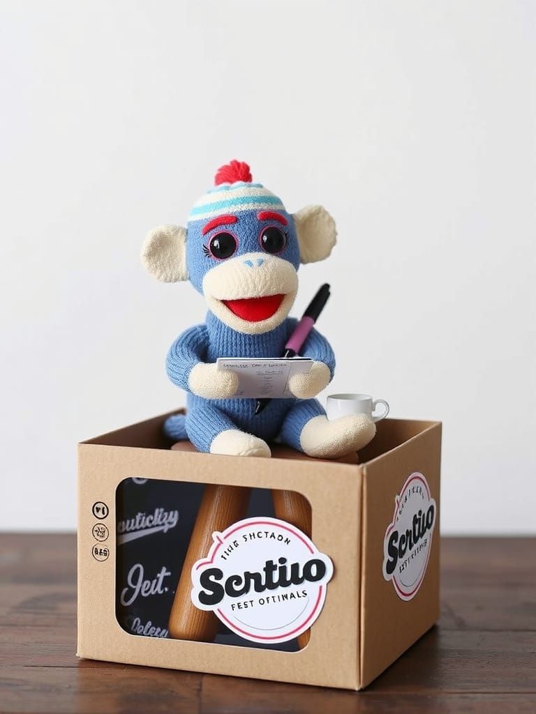 Sock Monkey Chronicles: Boxed Collectible Prompt
Date Finalized: April 9, 2025
Purpose: Isolated Prompt for Boxed Vinyl Toy Rendering (Jugge...