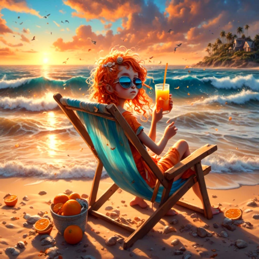 Girl On Orange Beach