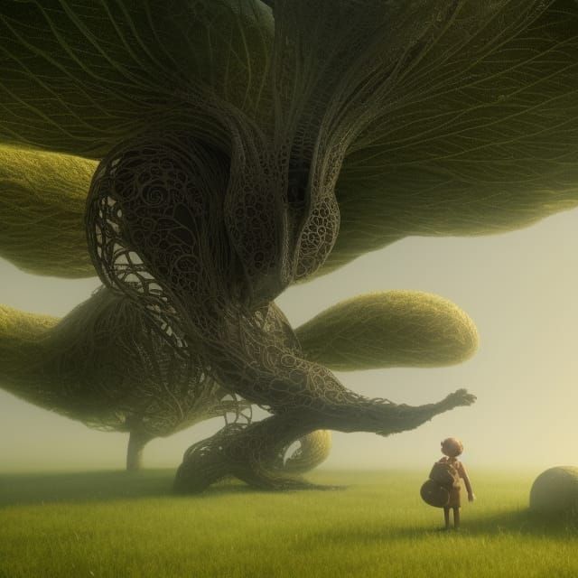 The Tree Lends a Child Care Hand to the Young Girl as She Waits for Her Mother +