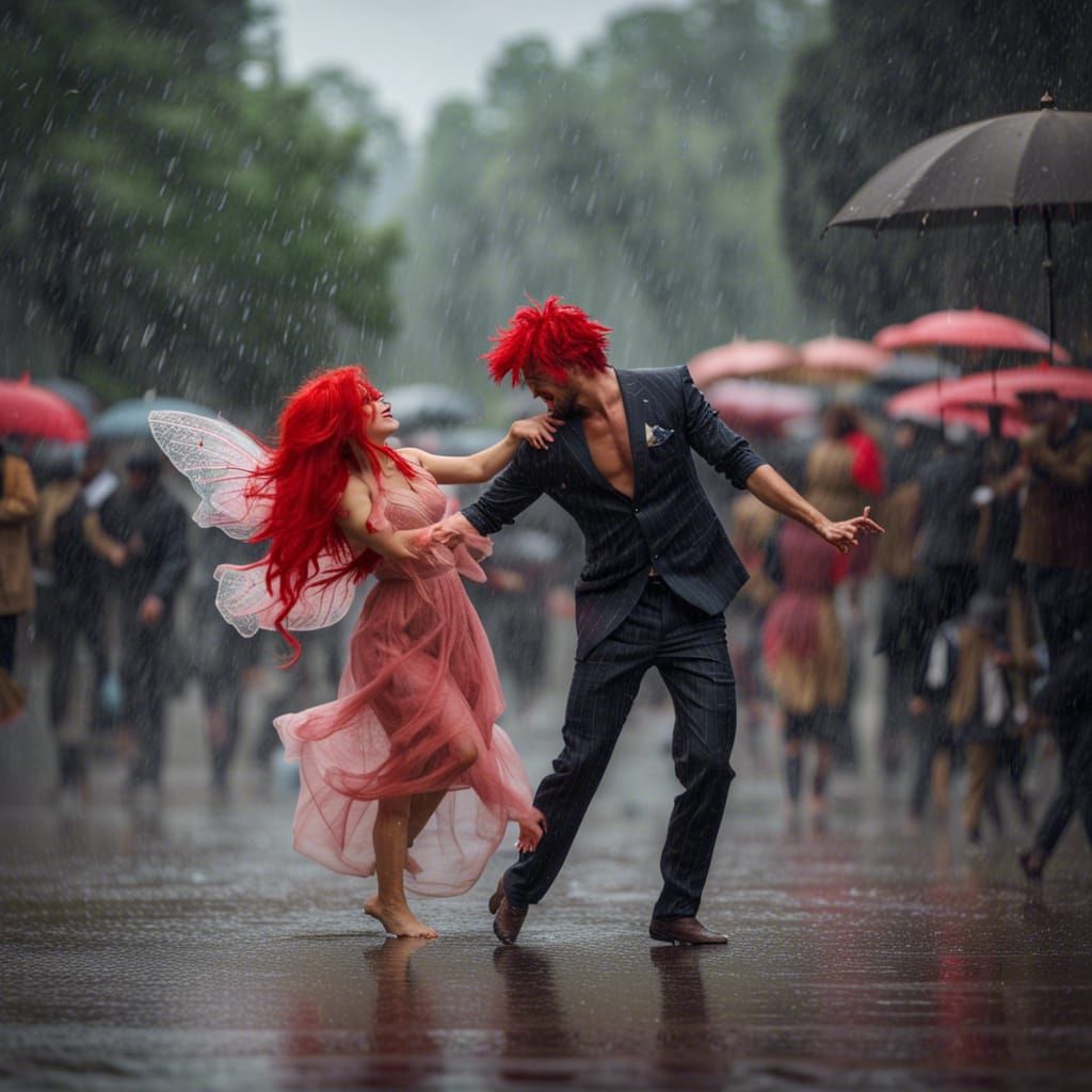 A men Dance With Beautiful fairy with red wigs  dance in rai...