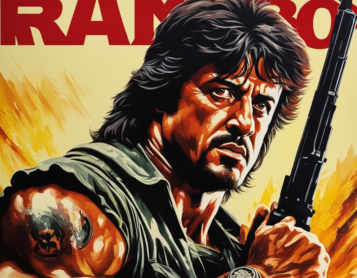 Rambo in a Vintage 50s Style Oil Painting