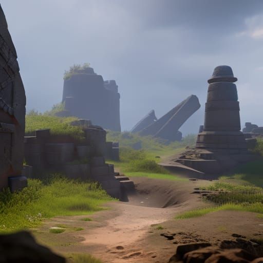 Dirt path throught ancient ruins