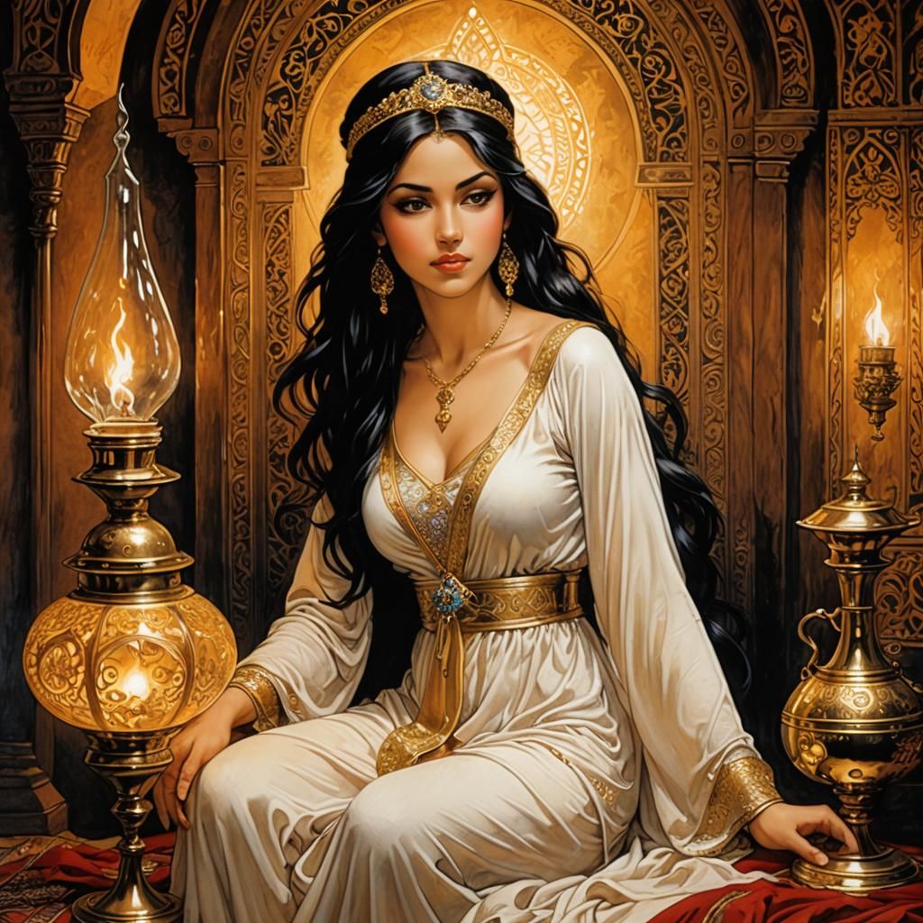 Princess Aïsha and her magic oil lamp, what can it do?  by @TTRPG_Player
