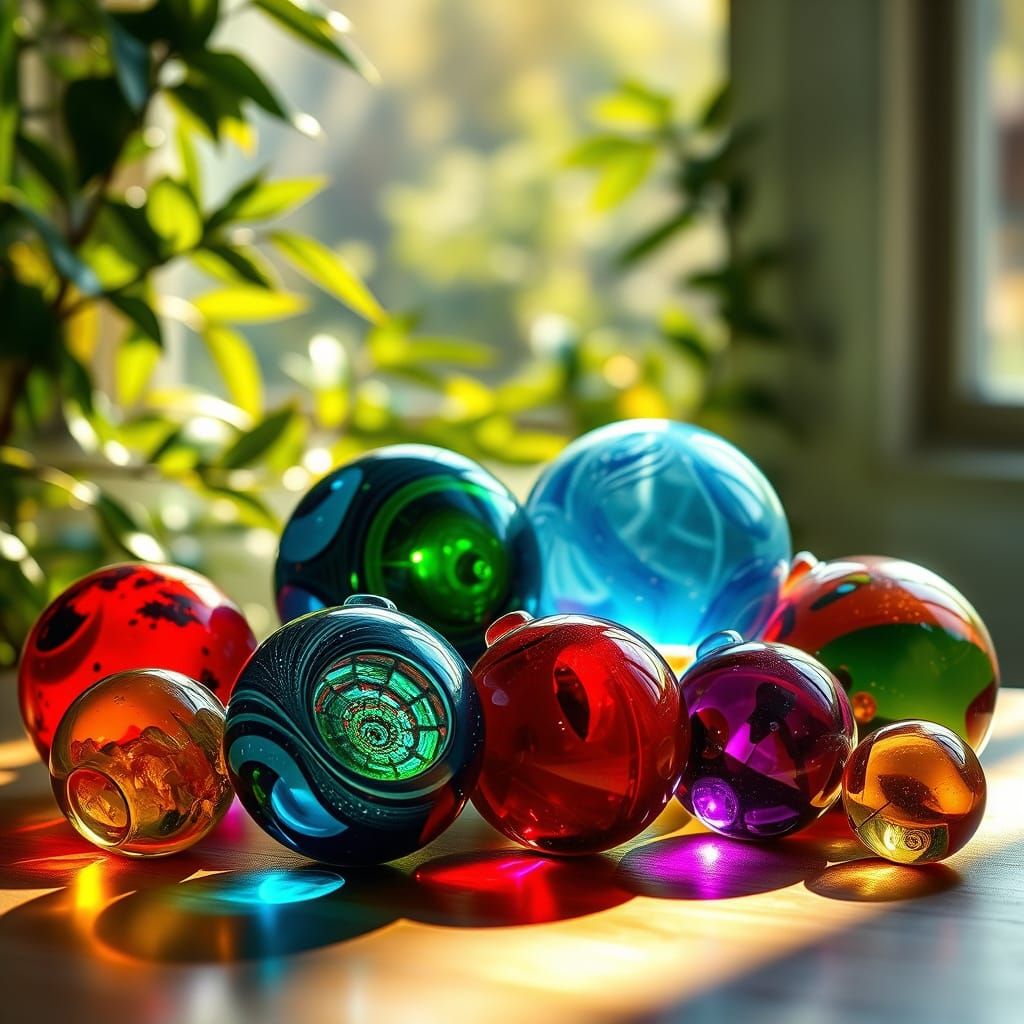 Whimsical Glass Balls in Sunlit Garden