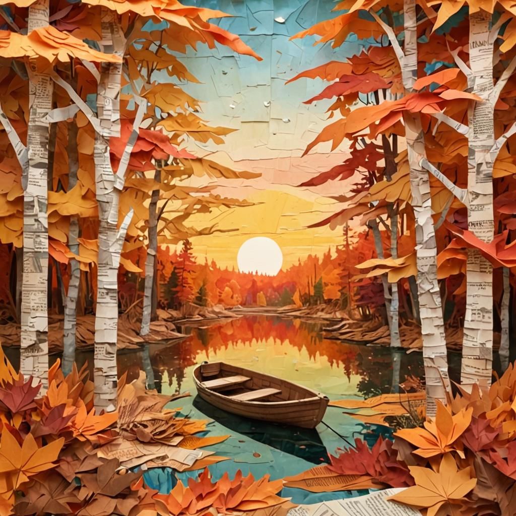 Mixed-media collage, quiet autumnal scene  by @Sherkhal