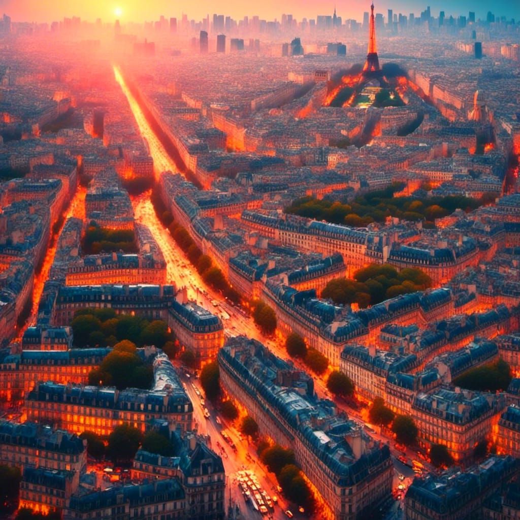 <lora:RomanticismOilXL:1.2> Paris view from the street  streetlight colorful vibrant bold color 