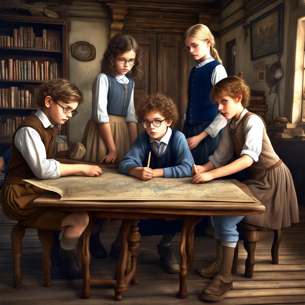 4 people,  a tall and thin boy with dark hair and blue eyes ...