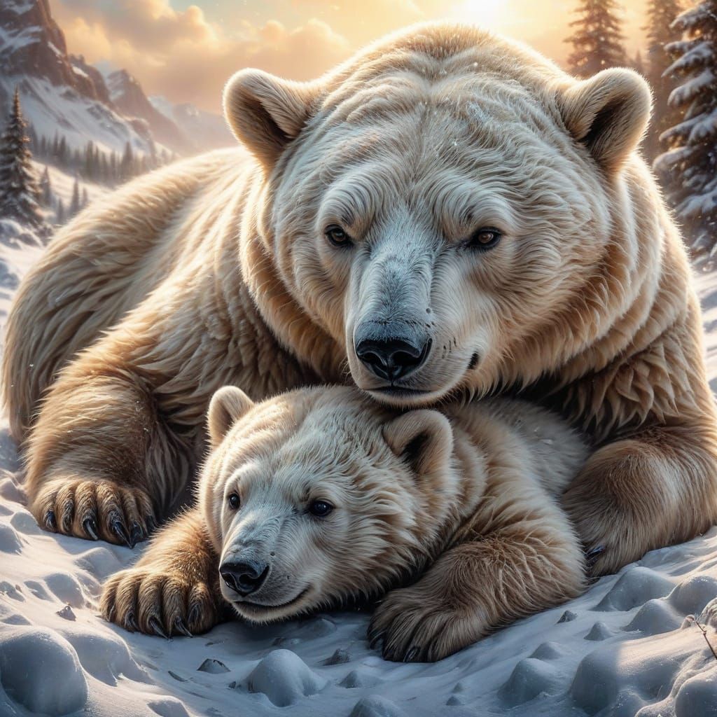 Peaceful Polar Bear Family Slumber 🐻‍❄️❄️