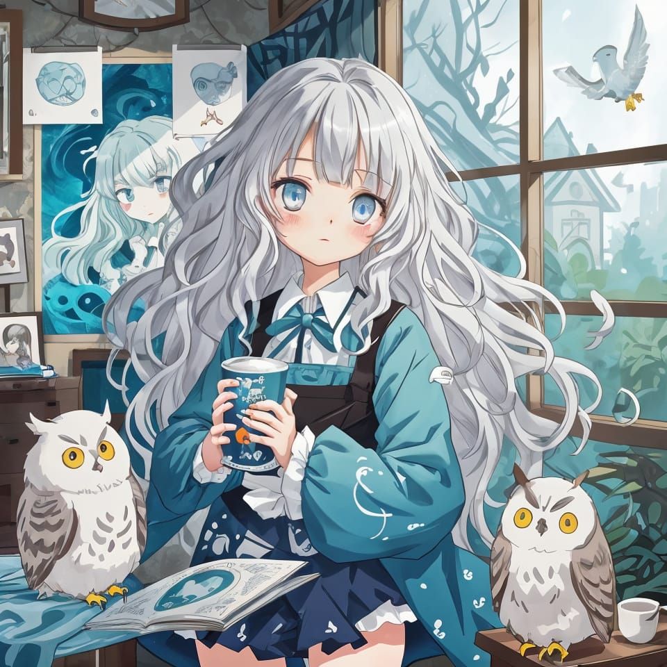 Ethereal Silver-Haired Girl: Anime-Style Fantasy Portrait