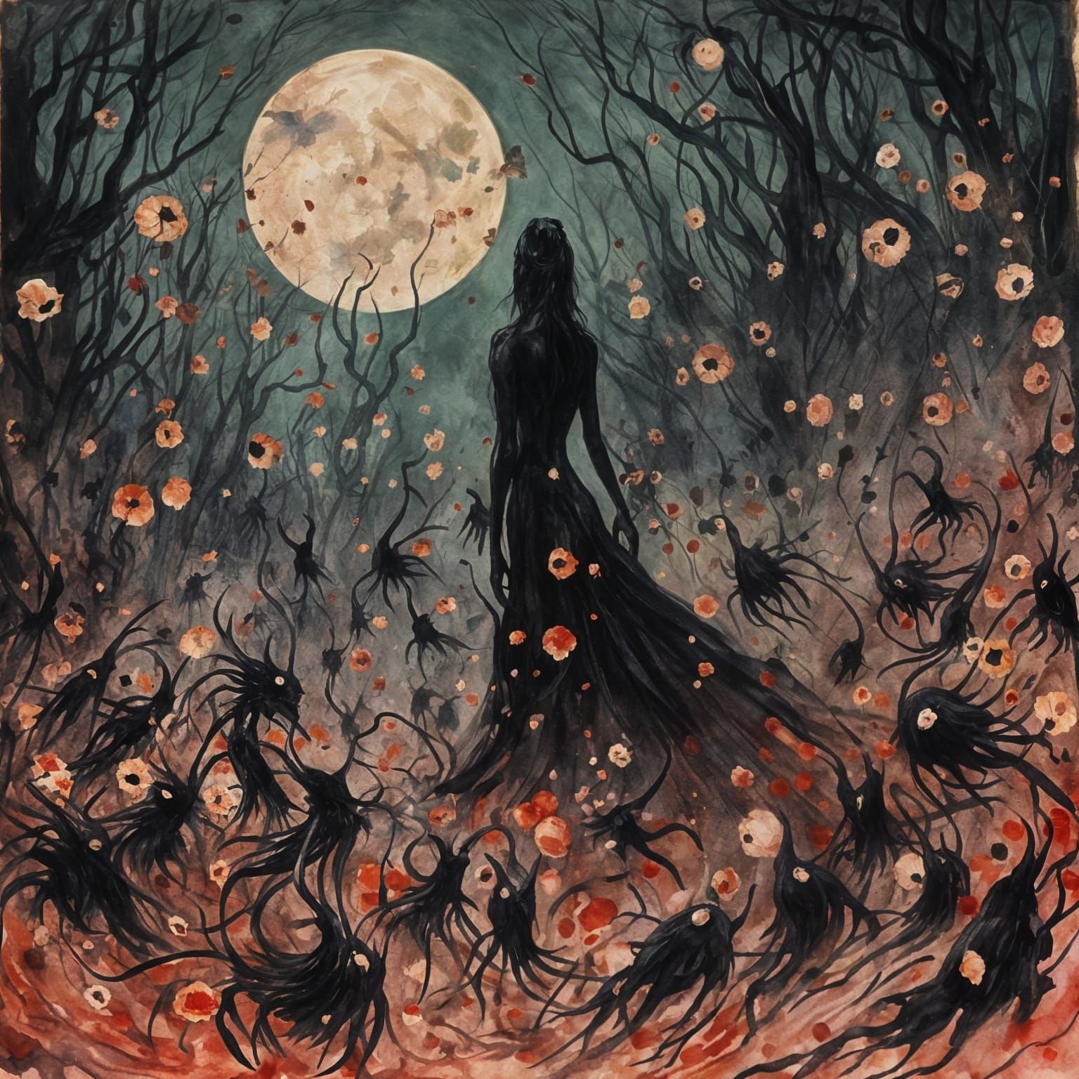 Monstrous Eyeball Creature in Gouache Style