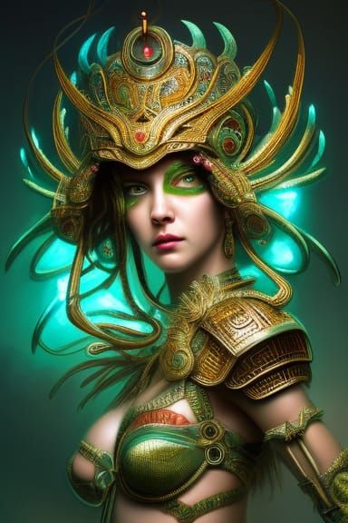 Beautiful hot woman glow,green,worrier