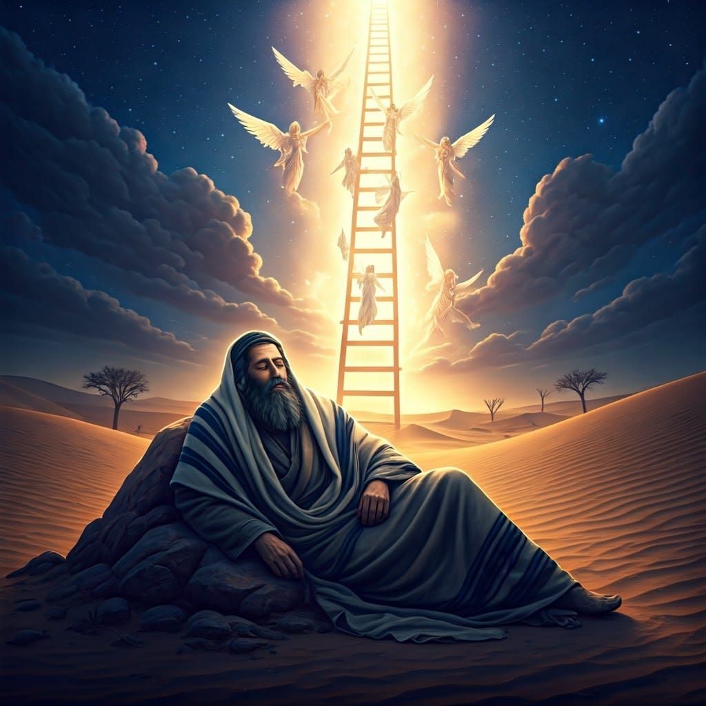 Jacob in Spiritual Contemplation Amidst Heavenly Ladder