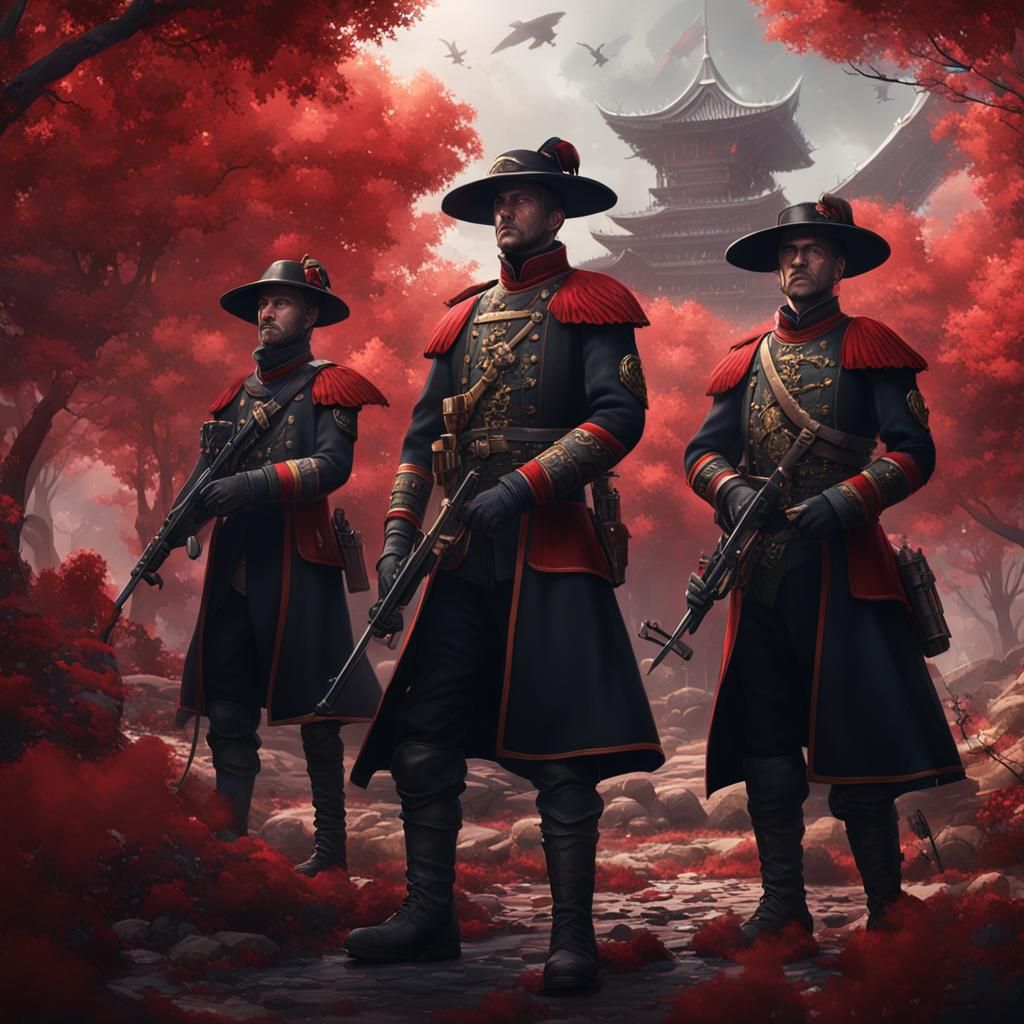 Fantastical Soldiers in Red and Black