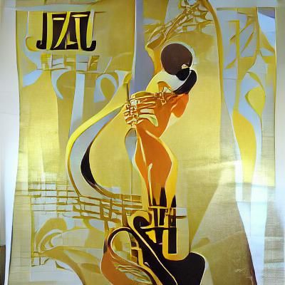 Jazz poster, art nouveau, gold and black