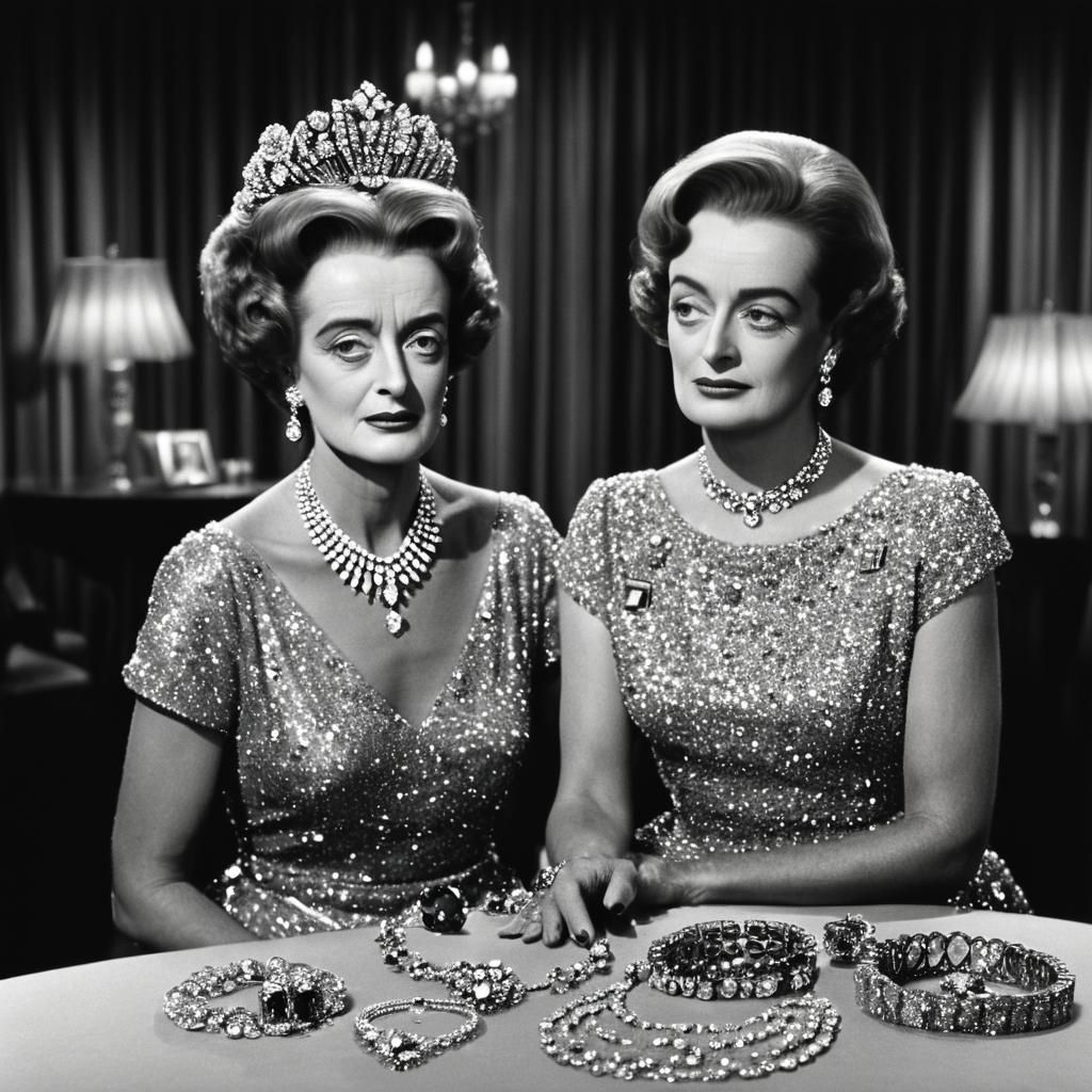 Bette Davis aged 102 and Joan Crawford aged 98 co-present a show on a jewellery shopping channel 