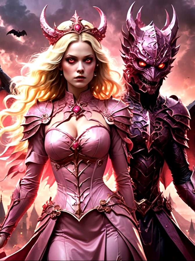 A stately Victorian-Era Blonde Princess and Her Demon