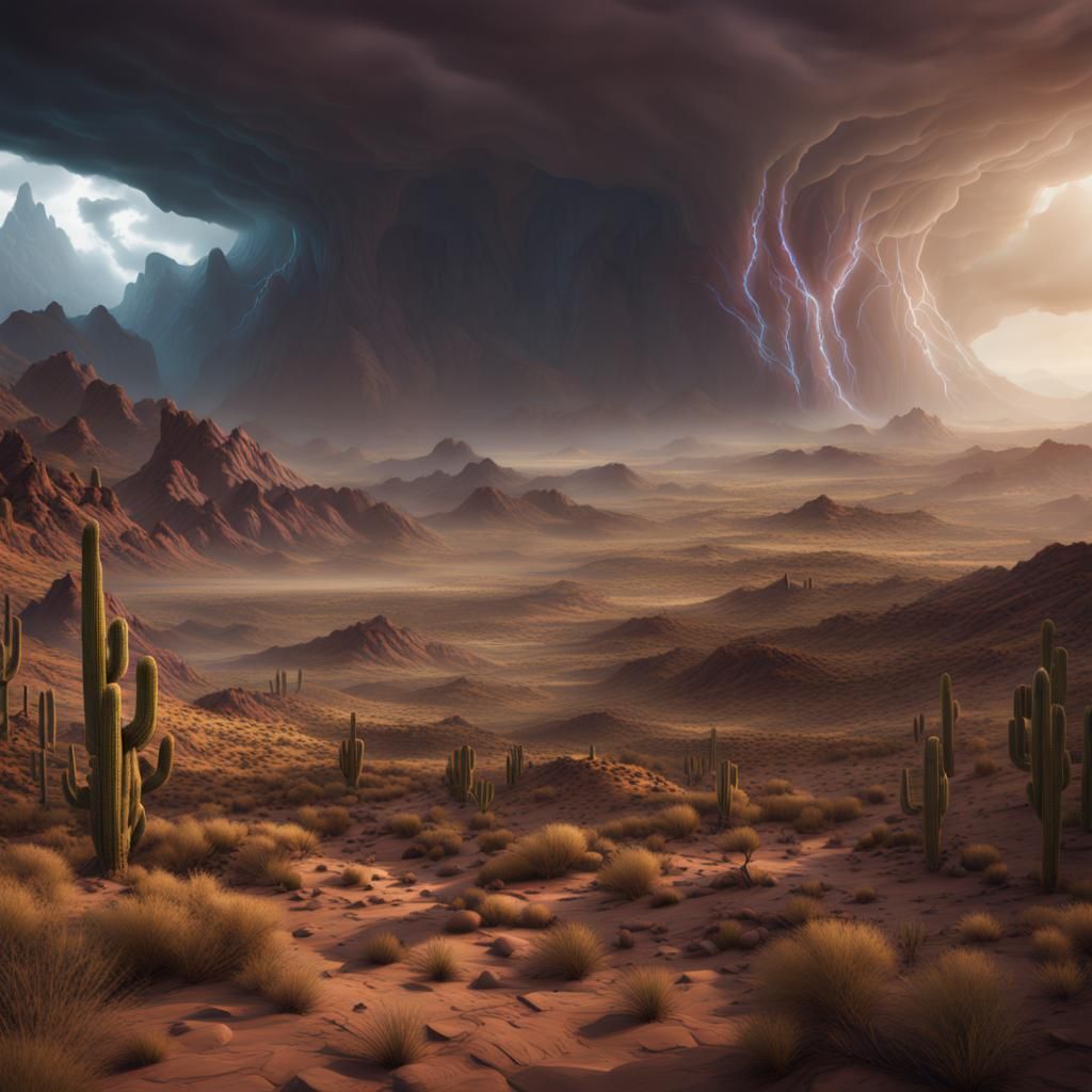 Storm rolling through desert valley  by @undefined