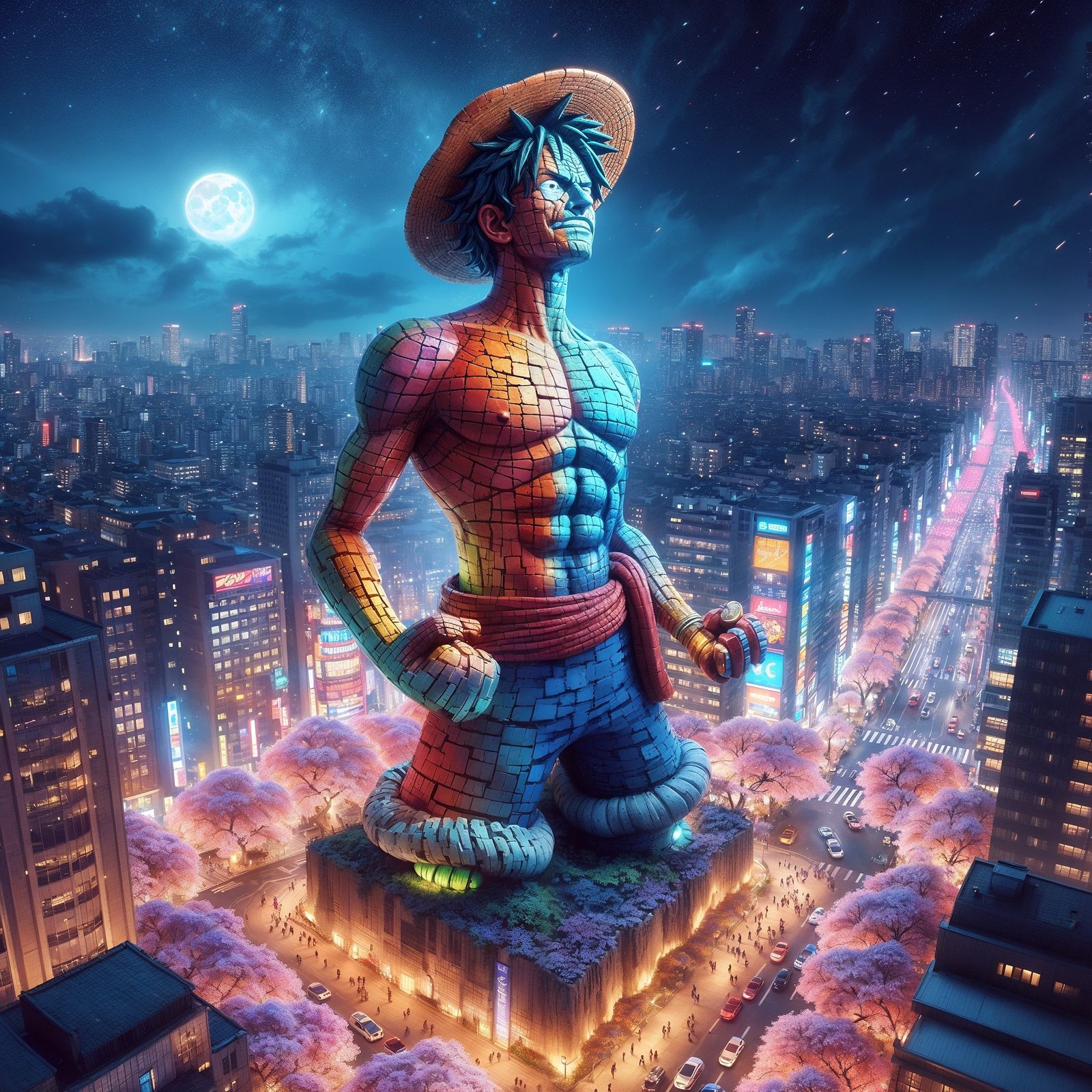 One Piece: Luffy's statue in the middle of Tokyo