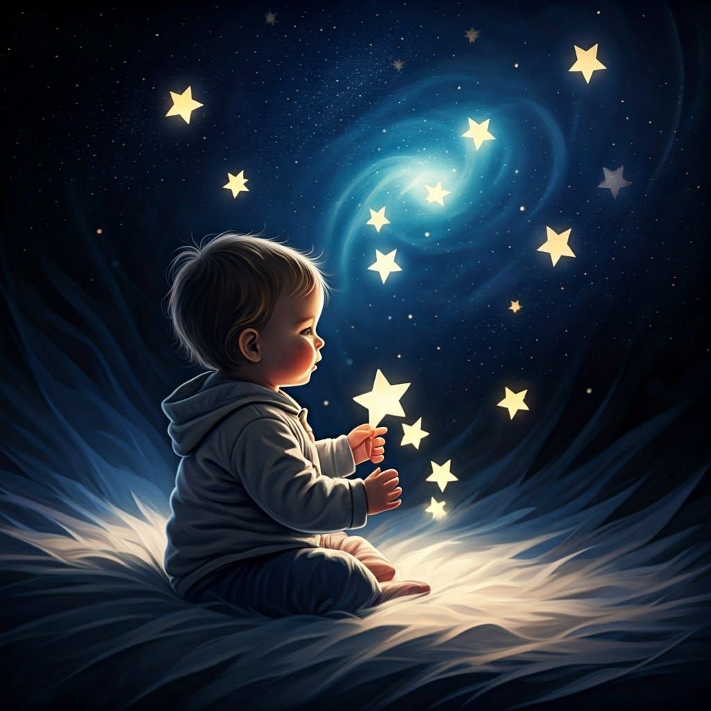 Touching Celestial Wonders in a Soft Blue Night Sky