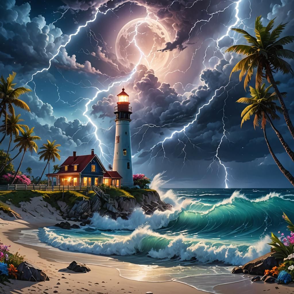 Lightning near the lighthouse  by @TTRPG_Player