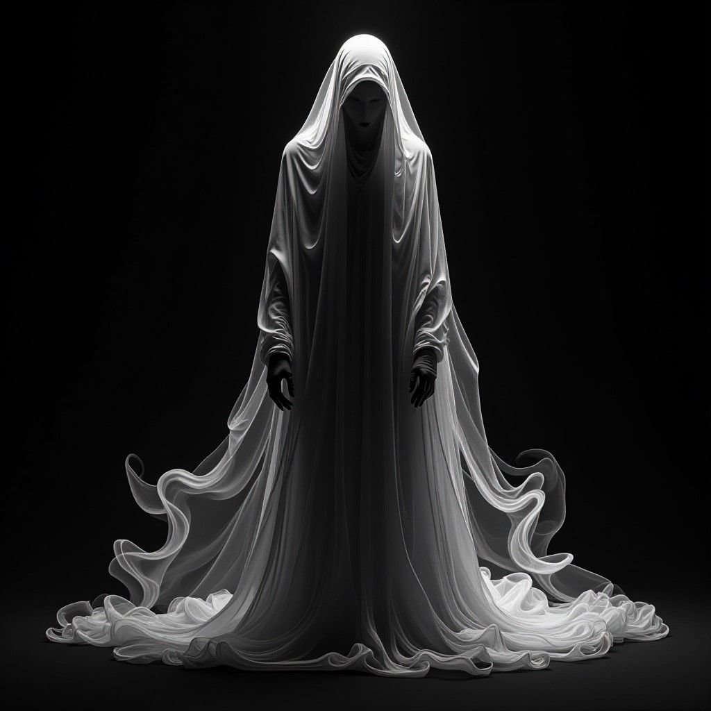 Monochromatic Figure In Flowing, Hooded Robe, Ethe