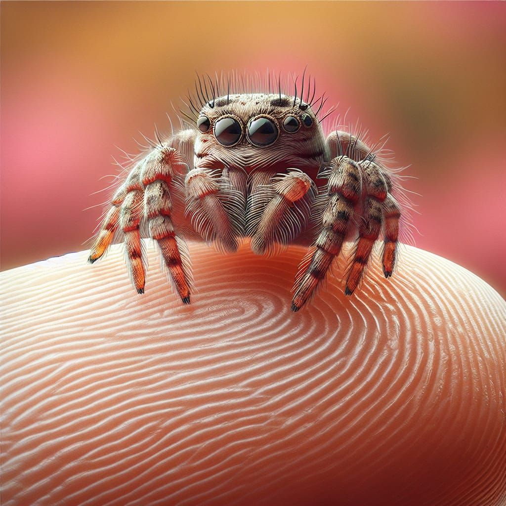 Little Jumping Spider on a fingertip  by @Tina