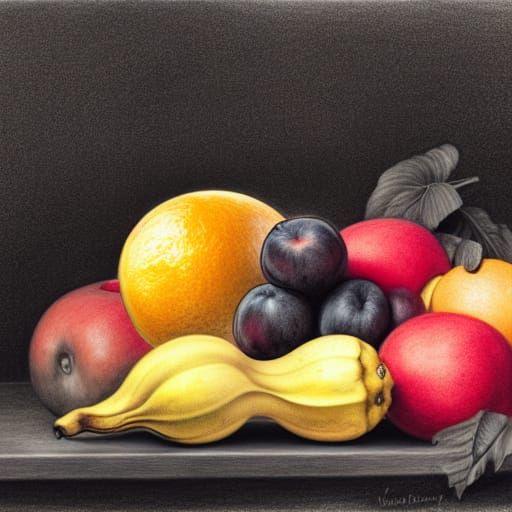 charcoal and pastels fruit