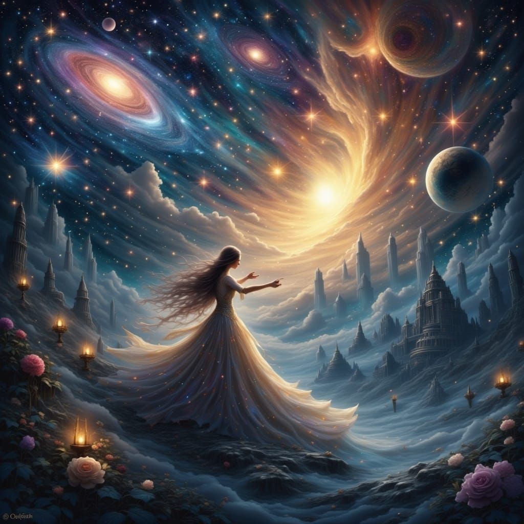 The cosmic romance
Galaxies spin around
In perfect harmony
 