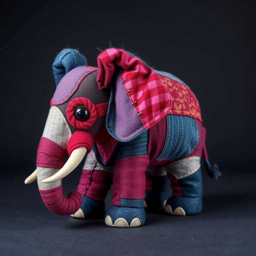 Cute handmade elephant made of fabric scraps  by @VolcanoKatze