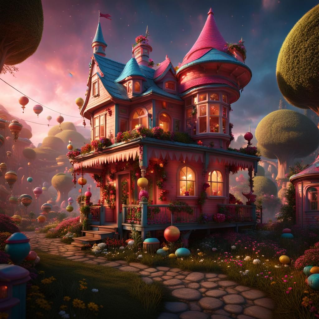 Magical Man in Gumdrop House: Photorealistic Fantasy Art
