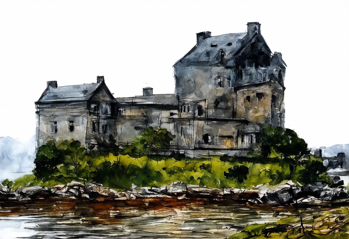 golden hour modern European ink painting