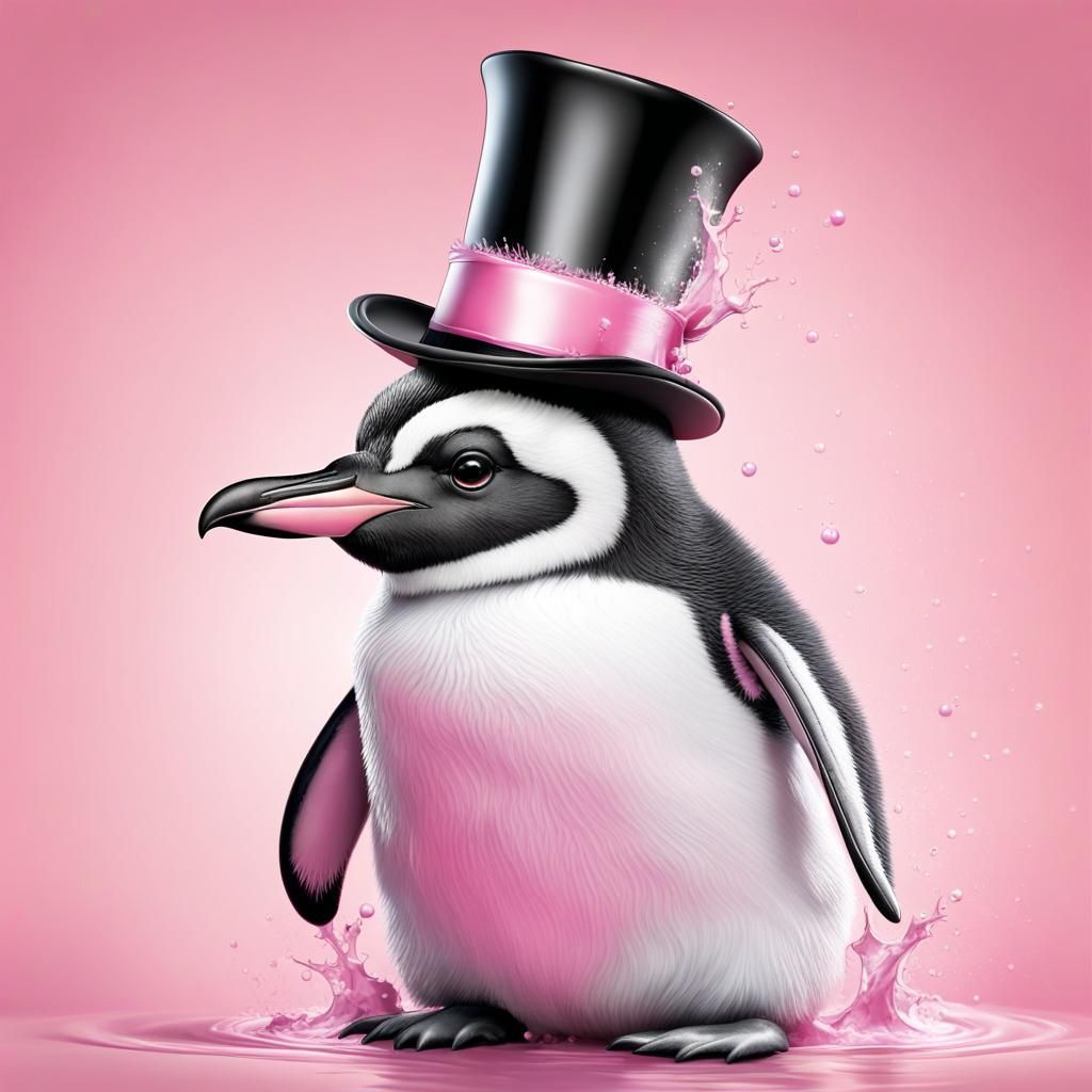  penguin in a top hat in pink