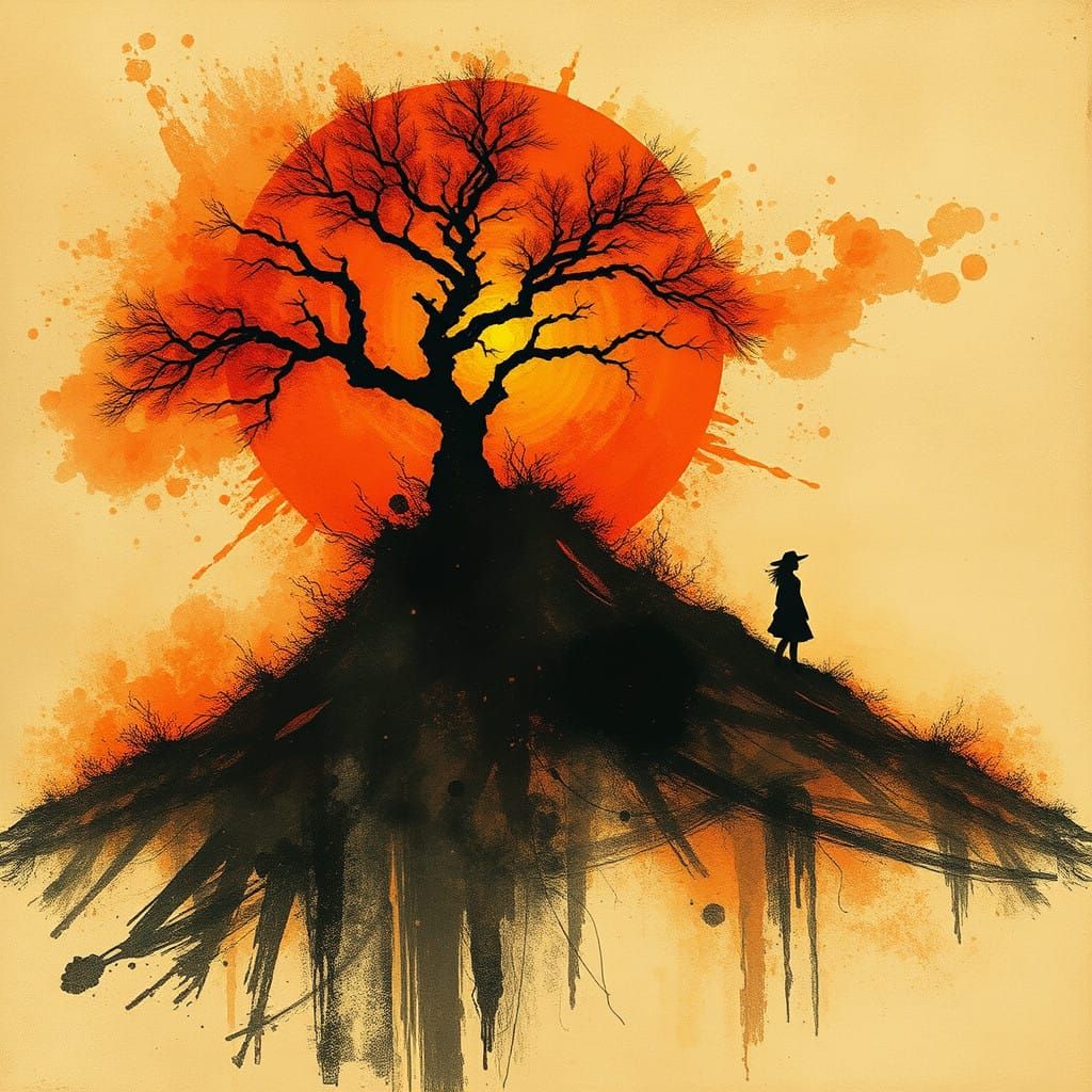 setting sun on hill, she is left alone to wait, in tormented fire  by @Wavy Dash