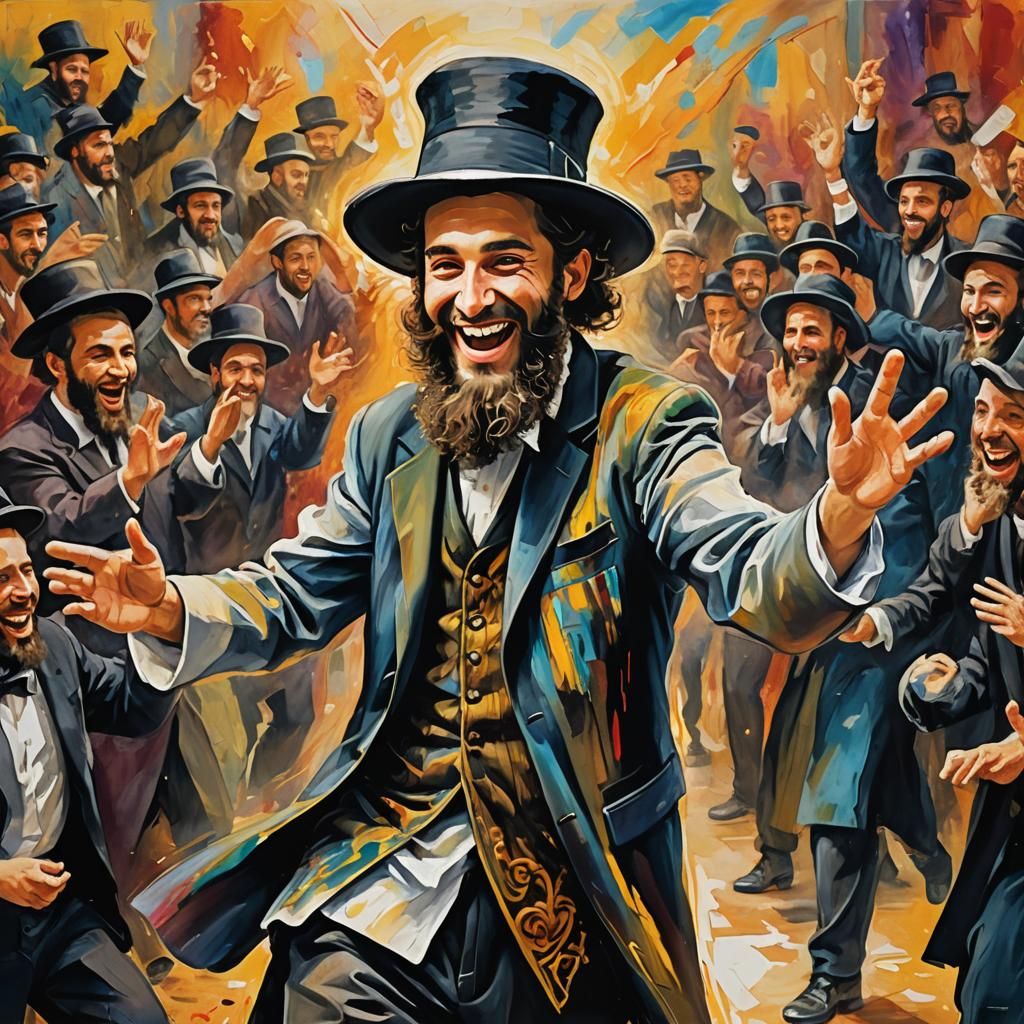 Joyful Hasidic Man Dancing: Vibrant Chassidic Art