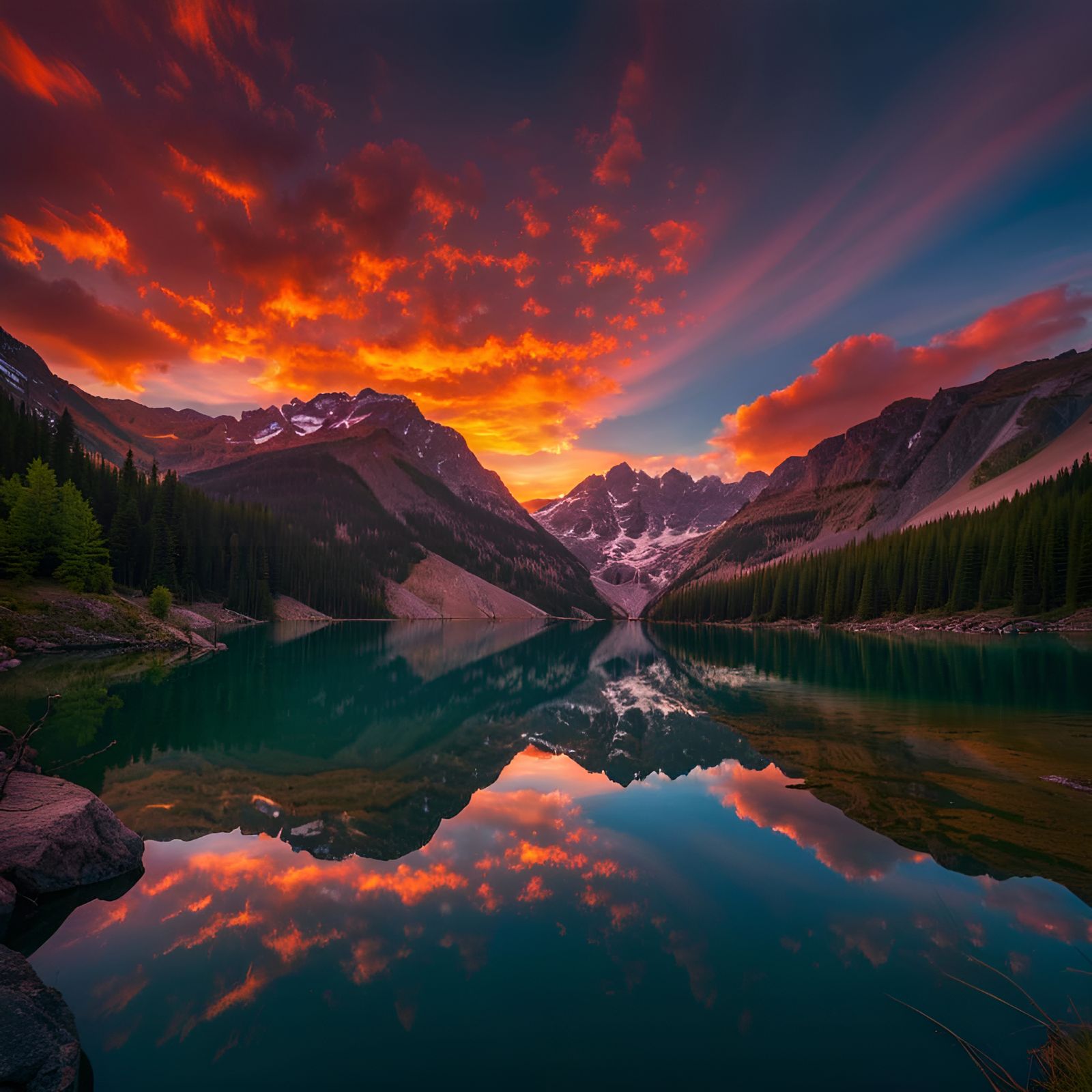 Glorious sunset over a mountain lake   by @Lisa