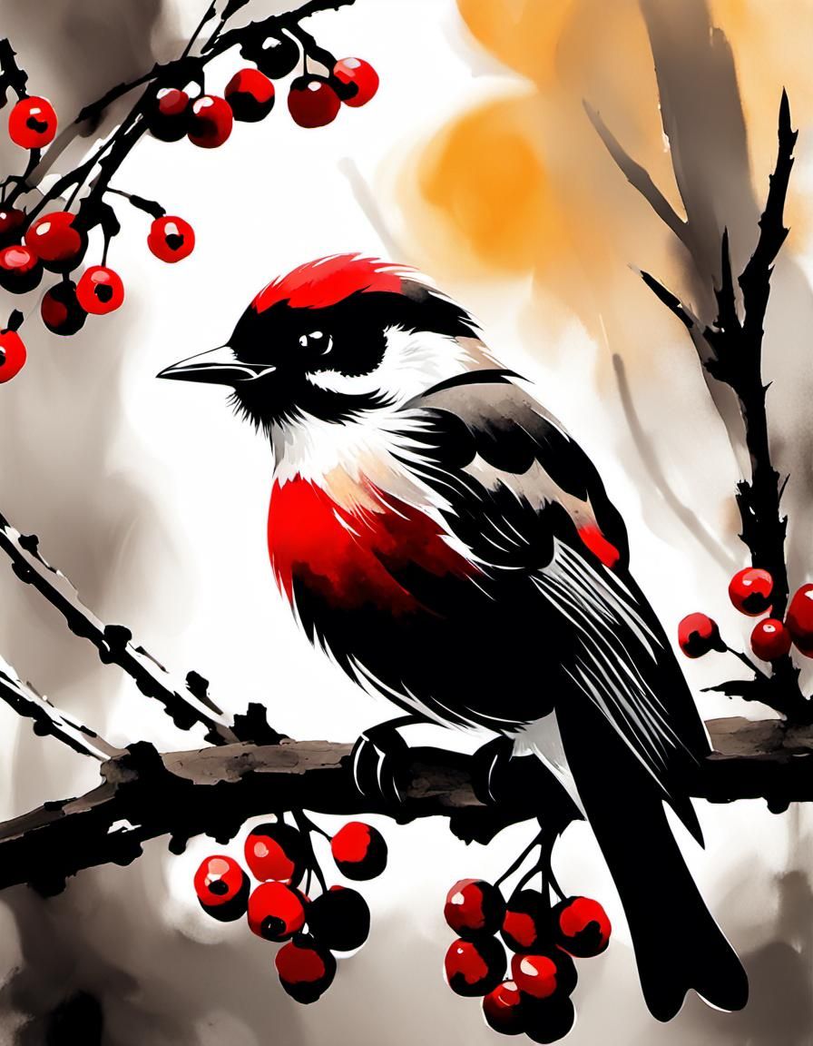 bird and red berries  by @Marika Georgieva