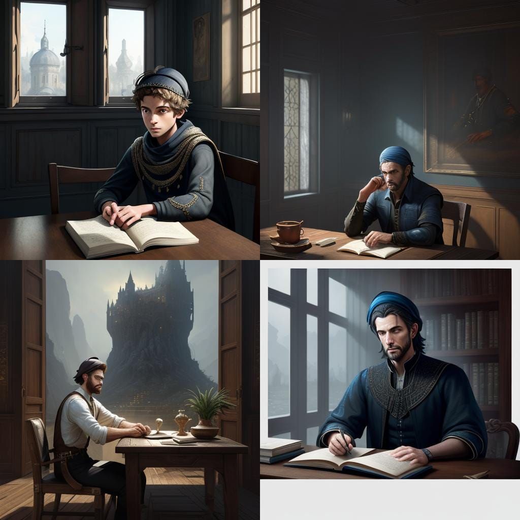 Boy with Pigtails and Cap Reads Large Book